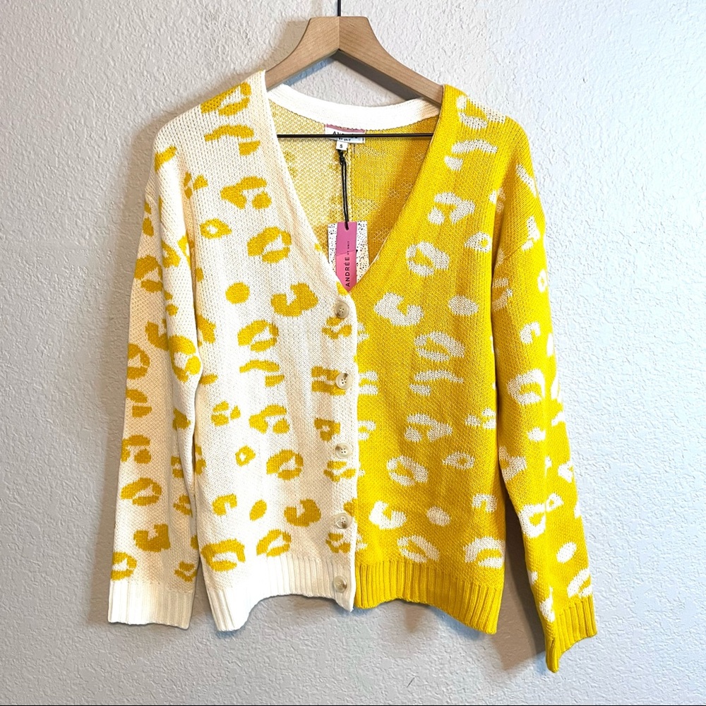 ANDREE by Unit Split Color Leopard Print Cardigan - Picture 2 of 10